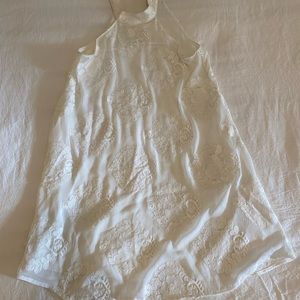 White Halter Lace Mini Dress